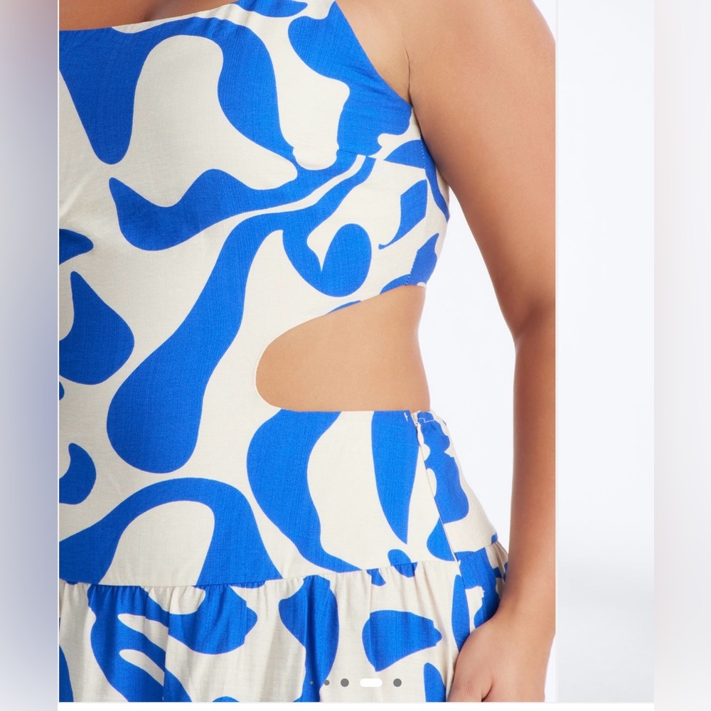 Fashion Nova Blue and Cream Cutout Maxi Dress